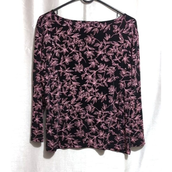 Connected Apparel Black Metallic Pink Sparkle Liquid Knit Top Size XL Festive - Picture 2 of 13